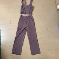ぽ*こ様 パープル クロップトップ ワイドパンツ セットアップ　Sのサムネイル