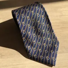 エルメス　HERMES ネクタイ ネイビー 幾何学模様