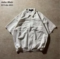 John Blairジップアップ半袖シャツ古着ホワイトCBOY希少バルーンXL白のサムネイル
