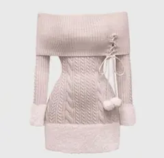 SHEIN オフショルダー ニットセーターワンピース ピンク ガーリー スナ系