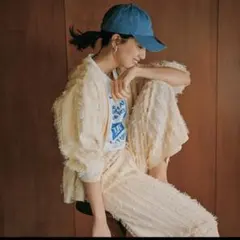 styling/ 2024 カットジャガードパンツ　クリーム色 ワイドパンツ