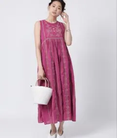 FREAK'S STOREノースリーブストライプ刺繍ワンピース