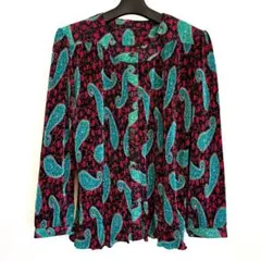 ペイズリー柄長袖ブラウス 昭和レトロ ビンテージ 70sデッドストック