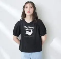メゾピアノ ジュニア パフ袖こねこTシャツS140黒130