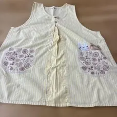 おてんばママ　ウサギとクマ刺繍のストライプエプロンM〜L