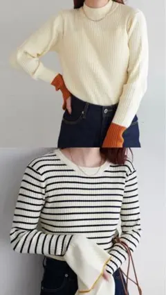 リブ編み長袖ニット　2枚セット
