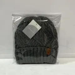 グレー 裏ボア付き リブ編みニット帽