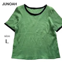 JUNOAH ジュノア リンガーTシャツ 半袖 グリーン 綿100% Lサイズのサムネイル