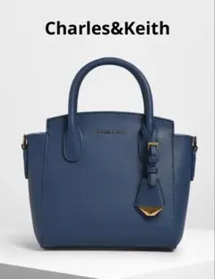 Charles&Keith クラシック ダブルトップハンドルバッグ　ダークブルー