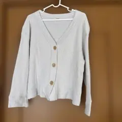 studio CLIP リブ編みVネックカーディガン