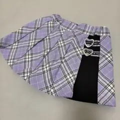 紫色のチェック柄 プリーツスカート 120cm