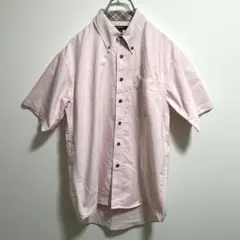 【BURBERRY LONDON】メンズシャツ 半袖 定番ピンク 美品 Mサイズ