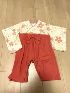花柄着物スタイル　袴風ロンパース　ベビー服80cm