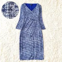 ローレンラルフローレン✨総柄 カシュクールワンピース 七分袖 長袖 青 S相当