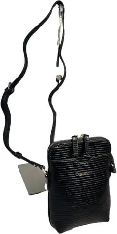 ショルダーポーチ スマホポシェット ポーチ付き 牛本革 リザード型押し ブラック