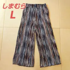 新品　しまむら　CLOSSHI　ストライプワイドパンツ ゴムウエスト　ポケット付