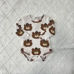 未使用⭐️tinycottons くま柄 フリース ロンパース 12M 10/10(金) 午前11:30販売予定】[25FW] クマみみテディフリース