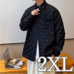 立体　メンズ　シャツ　長袖　リボン　柄シャツ　ブラウス　ブラック　2XL　　羽織