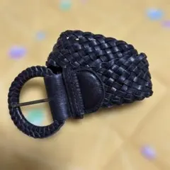 ダークブラウン レザー 編み込みベルト 幅5cm長さ95cm
