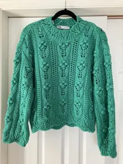 ZARA レース編み ニット セーター　緑　グリーン