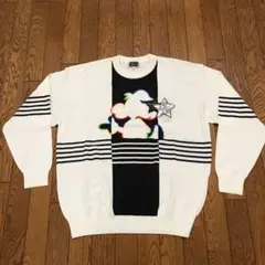 古着 PAGELO キャラクター入りボーダー サマーニット メンズL 白 90sのサムネイル