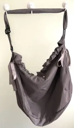 新品 リボン付き ショルダーバッグ グレー 無地 ナイロンバッグ ショルダー