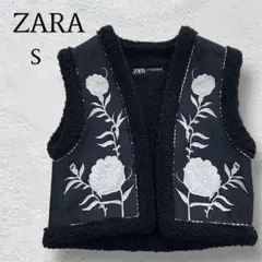 【美品 セール 値下げ交渉OK】ZARA ノースリーブ ベスト 刺繍 黒 S