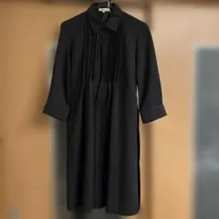 ブラック シャツワンピース 長袖 ウエストリボン