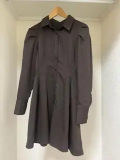 【秋服】ダークブラウン 長袖ミニワンピース サイズF