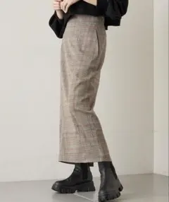 ハイウエストチェックカットロングスカート