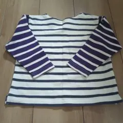 petit main 長袖カットソー 紫と白ストライプ