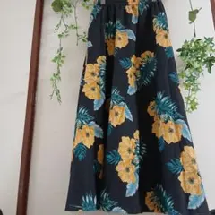 chocolraffine robe フレアロングスカート 花柄 黒