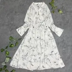 ◉美品◉ランバンオンブルー◉ワンピース◉花柄◉ロング丈◉Aライン◉リボンベルト