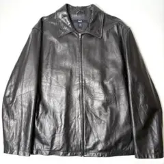 【牛革】GAP レザージャケット 黒 XL ブラック 本革 ジップ 襟付き