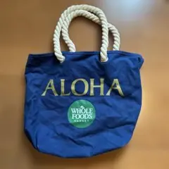 ハワイ　ホールフーズ トートバッグ　エコバッグ ネイビー　ロープハンドル