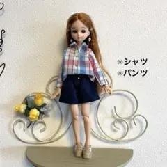 22㎝ドール服　2点セット　チェックシャツ　ショートパンツ　ハンドメイド