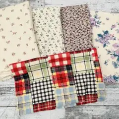 花柄/パッチチェック柄ニットハギレセット スムース・ミニ裏 slowboat