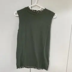 リブノースリーブトップス オリーブグリーン