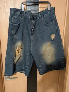 XL デニムショートパンツ ダメージ加工