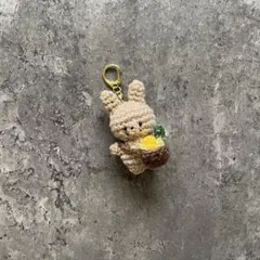 夏野菜の入ったカゴとうさぎのあみぐるみキーホルダー