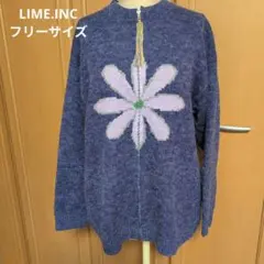 ライムインク 大きな花柄 ジッパー付き長袖セーター