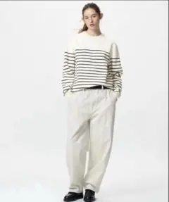UNIQLO ボーダー ウォッシャブルミラノリブクルーネックセーター 長袖 M