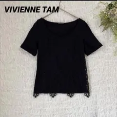 ヴィヴィアンタム ボートネック レース カットソー Tシャツ ブラック 日本製のサムネイル