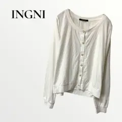 イング カーディガン クルーネック ホワイト 無地 長袖 【M】 シンプル 春夏