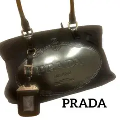 PRADA 黒 ナイロン レザー 型押しロゴ ハンドバッグ ショルダーバッグ