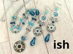 【A845】ishサファイヤカットボタン・エスニックチャームネックレス&ピアス