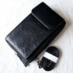 ★ 黒 レザー ポシェット スマホ お財布 ポーチ ショルダー プレゼント
