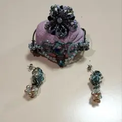 ハンドメイドビーズピアス、リング、ブレスレットの3点セット