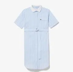 LACOSTE リブニットカラーシアサッカーシャツワンピース （ブルー）