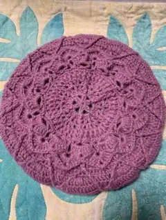 ハンドメイド☆透かし模様ベレー帽　ピンク系